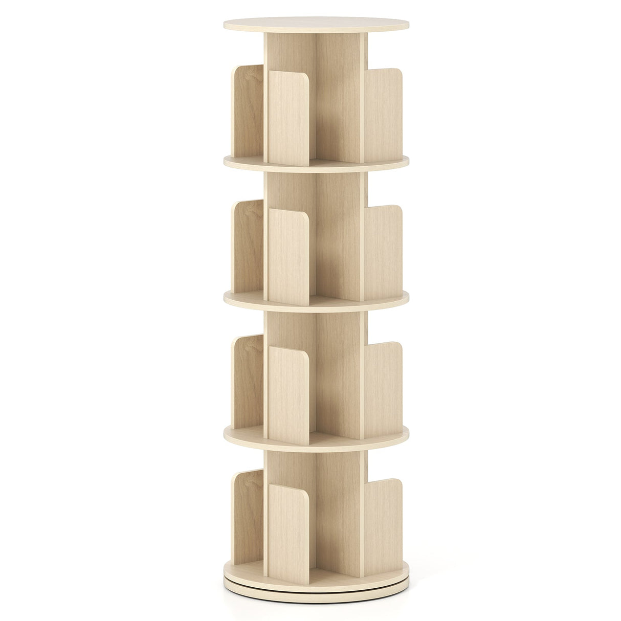 4-Tier Rotating Bookshelf 360° Display Rack with Dividers and Anti-falling Baffles