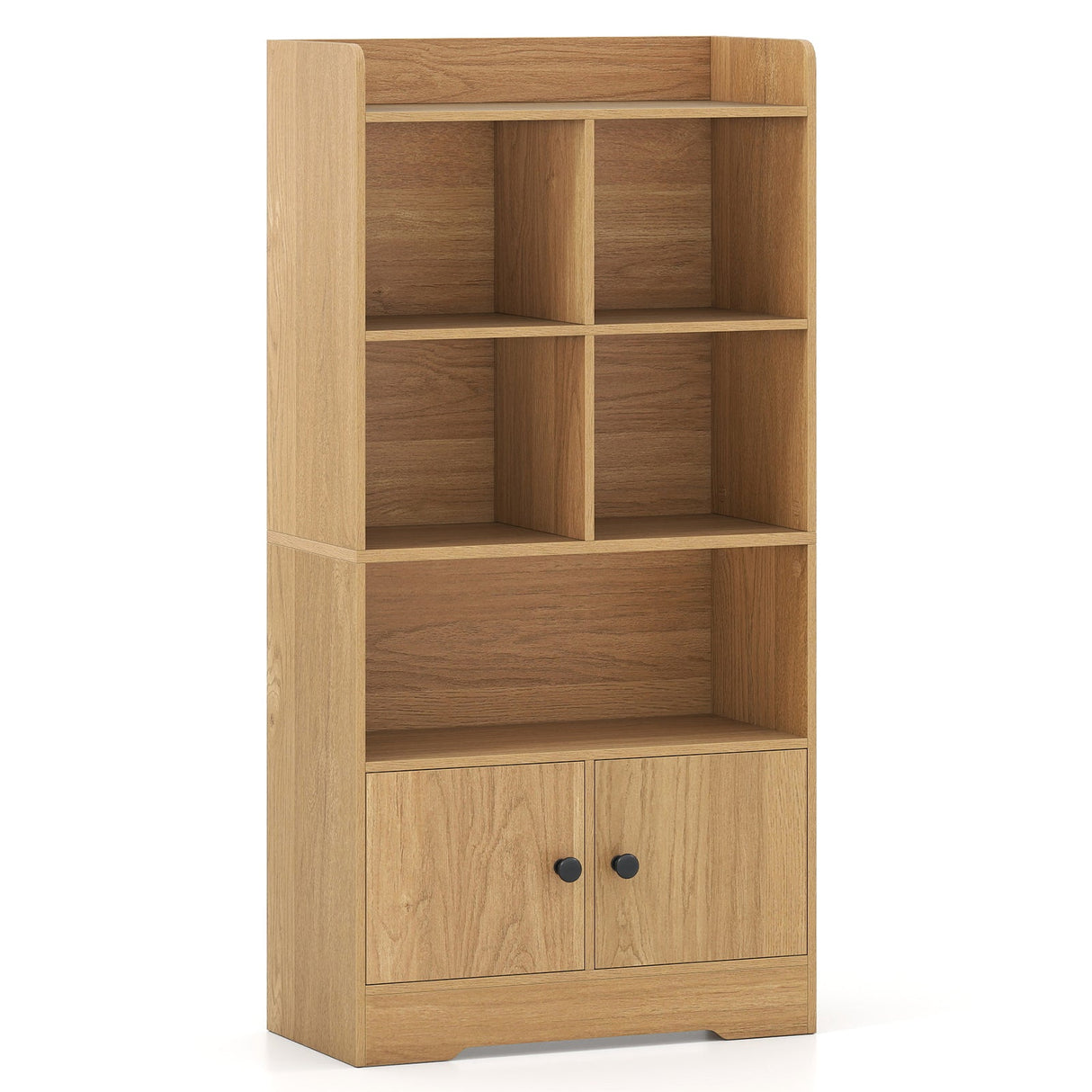 Estantería de 4 niveles con expositor de 4 cubos y 2 puertas