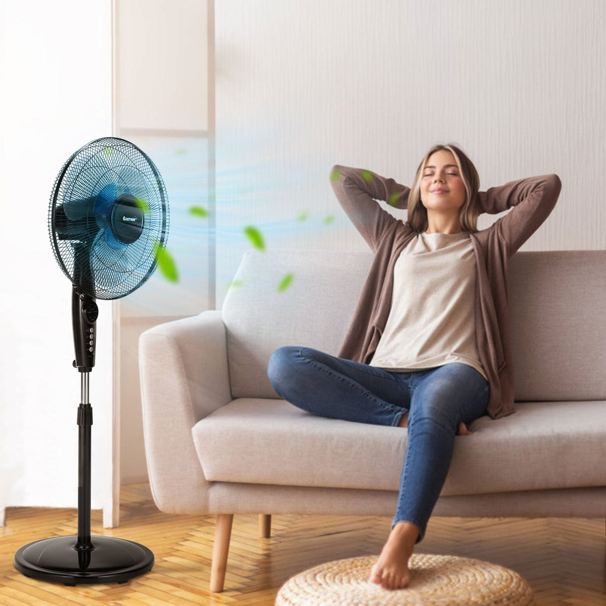Ventilador de pedestal silencioso y oscilante de 16 pulgadas con altura ajustable para el hogar y la oficina