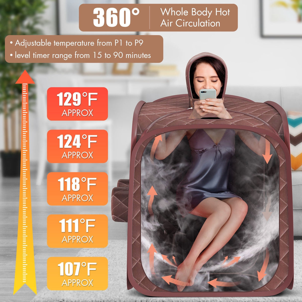 800W Tienda de Sauna de Vapor Portátil para 2 Personas SPA con Sombrero y Agujeros Laterales Vaporizador de 3L