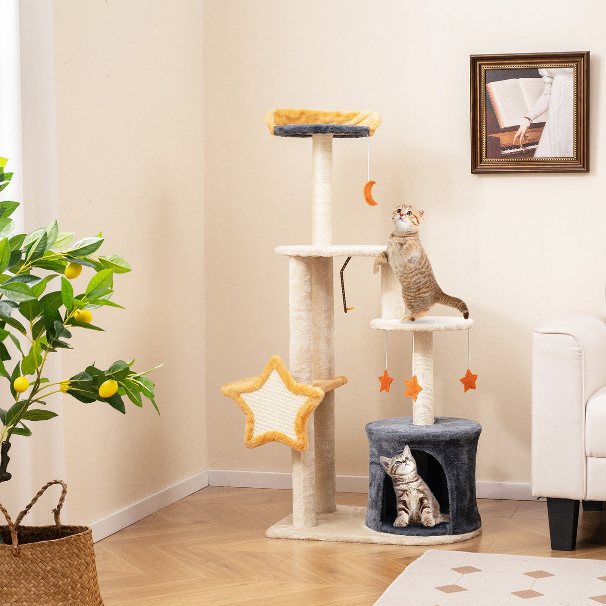 50 Inches Cute Cat Tree for Indoor Cats with Sisal Scratching Posts and Board