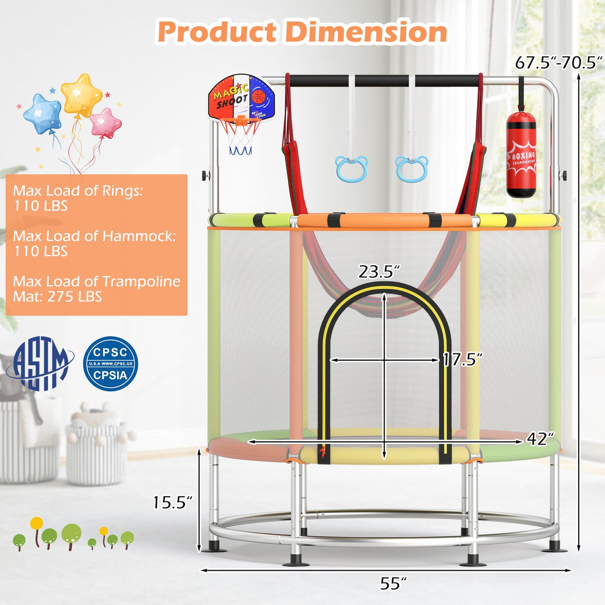 Trampolín infantil de 55" regalo para niños y niñas de 3 a 6 años