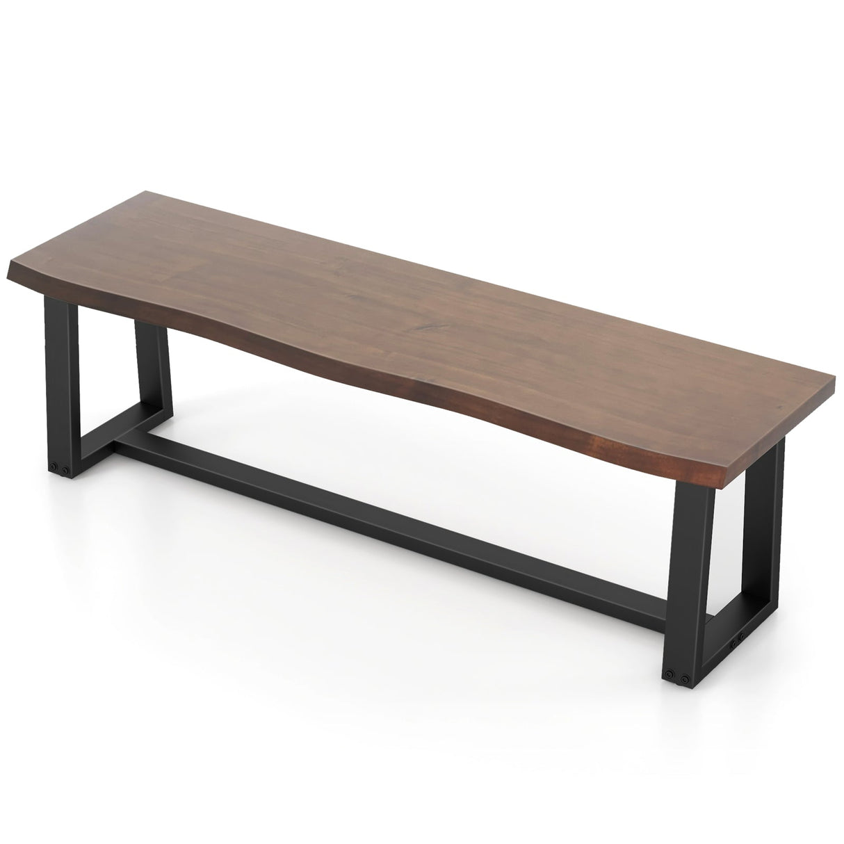 Banco de comedor de madera de 56,5 pulgadas con borde ondulado y almohadillas ajustables para los pies - Café