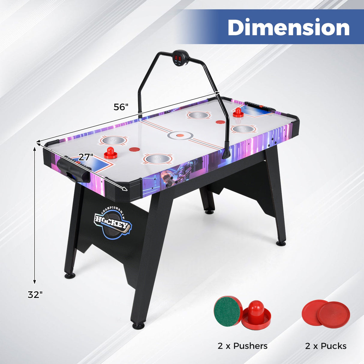 Mesa de Air Hockey de 56 pulgadas con marcador digital LED y potente motor de 12 V - Blanca