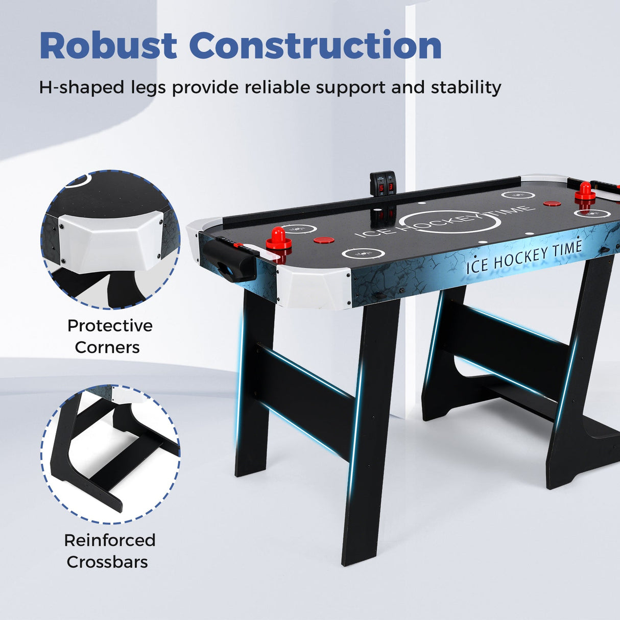 Mesa de Air Hockey de 56 pulgadas con potente motor de 12 V y marcador digital LED - Negro