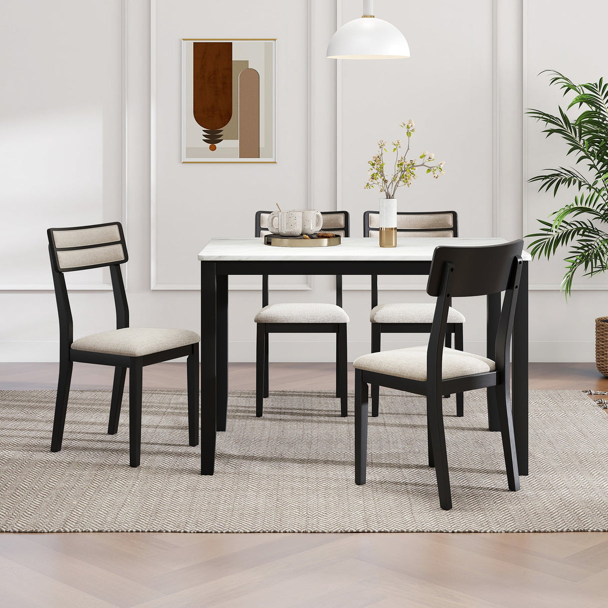 Juego de 4 sillas de comedor modernas con respaldo reclinable para comedor - Negro