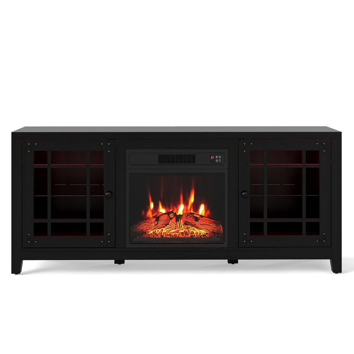 Mueble para TV de 58 pulgadas con chimenea, luces LED y chimenea eléctrica de 18 pulgadas