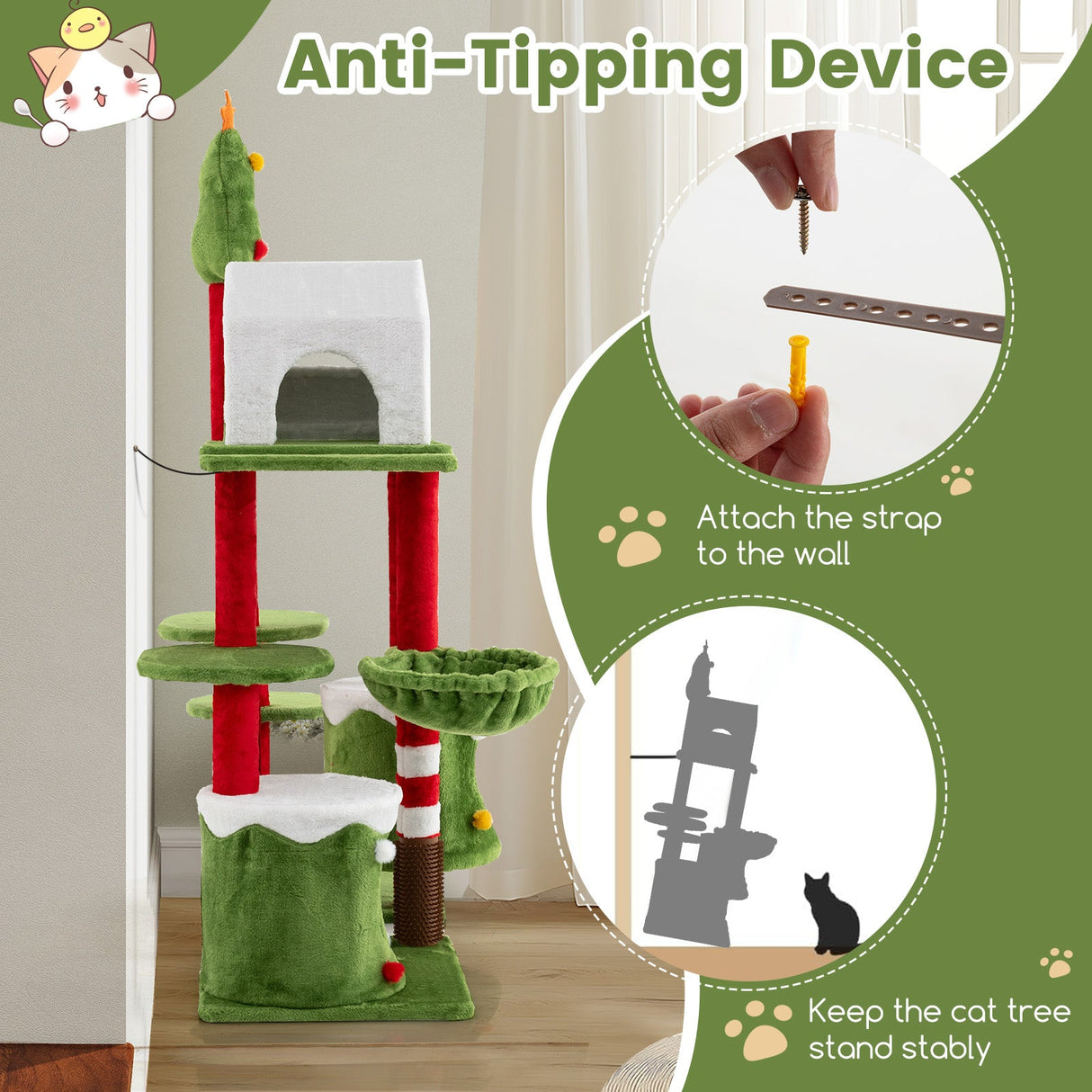 Torre de árbol para gatos de 58 pulgadas de alto, multinivel, para escalar y saltar, con condominios