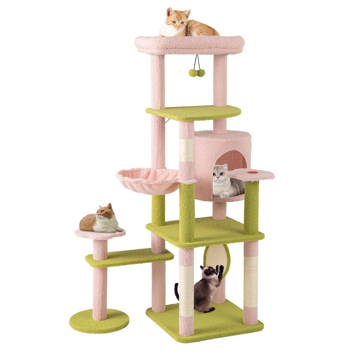 Rascador para Gatos de Múltiples Niveles y 58 Pulgadas de Alto con Diseño Floral Estético - Rosa
