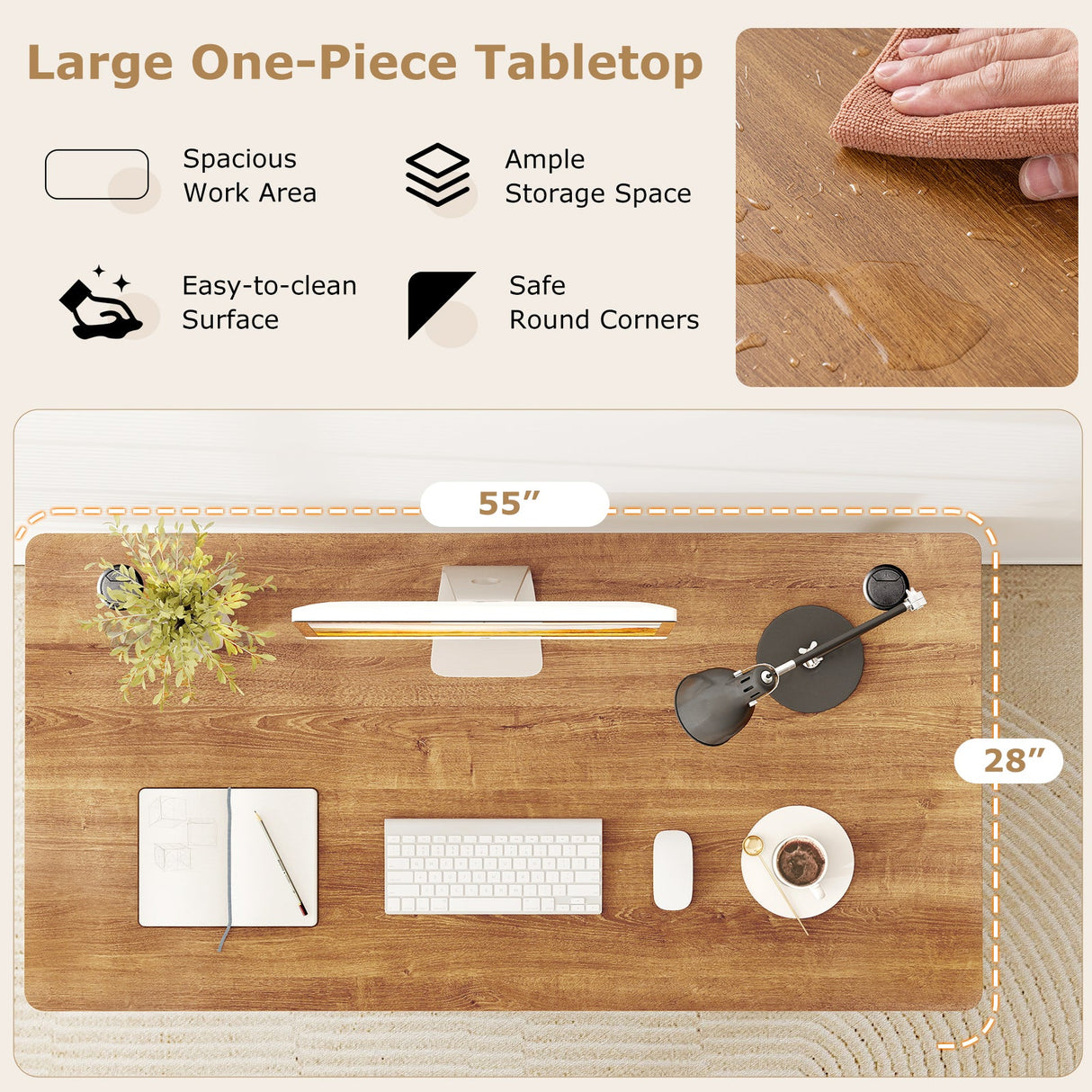 Tablero universal de 58 pulgadas x 28 pulgadas para estructura de escritorio estándar y de pie