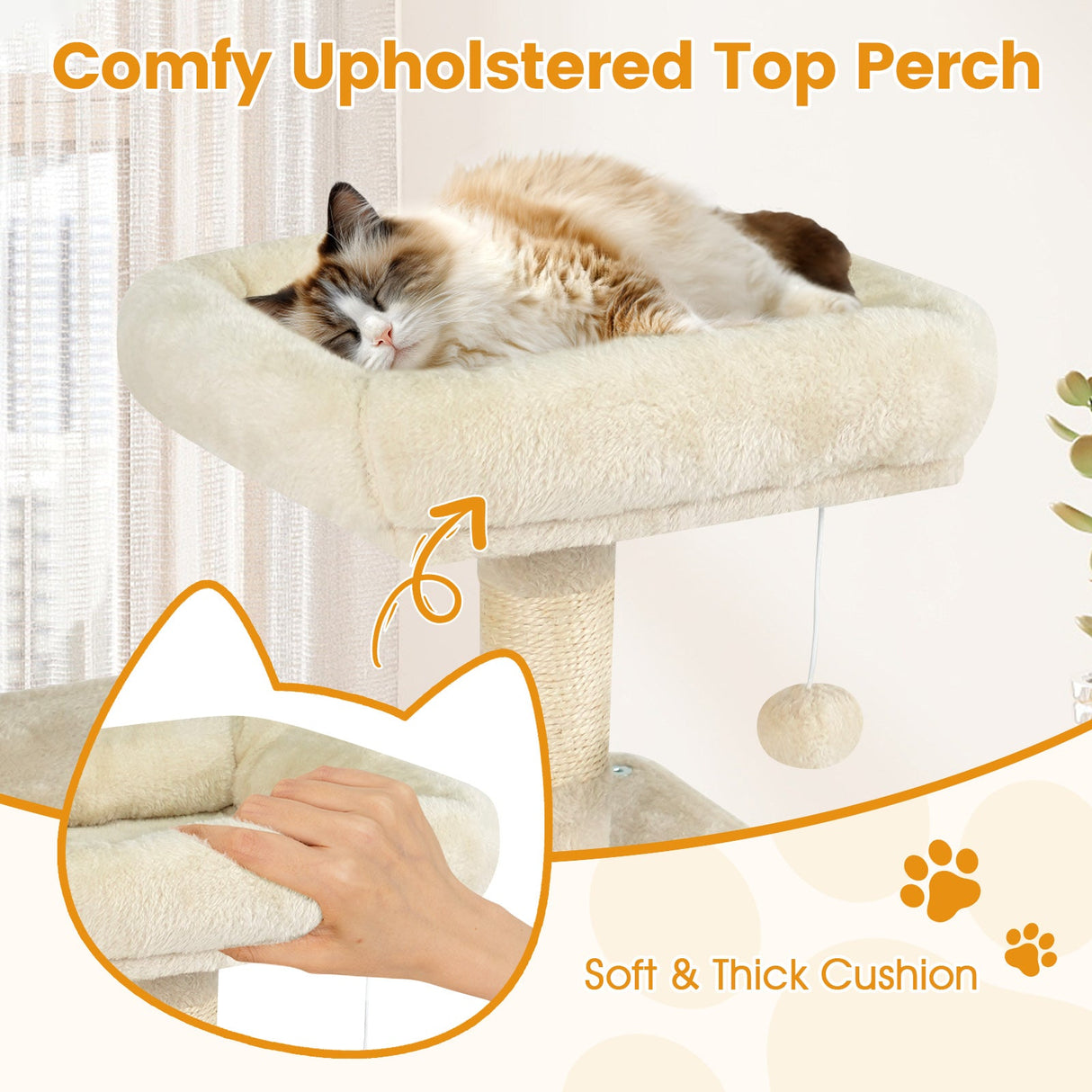 Torre para Gatos de 58 pulgadas, Multinivel, con Felpa Suave y Percha Superior Acolchada