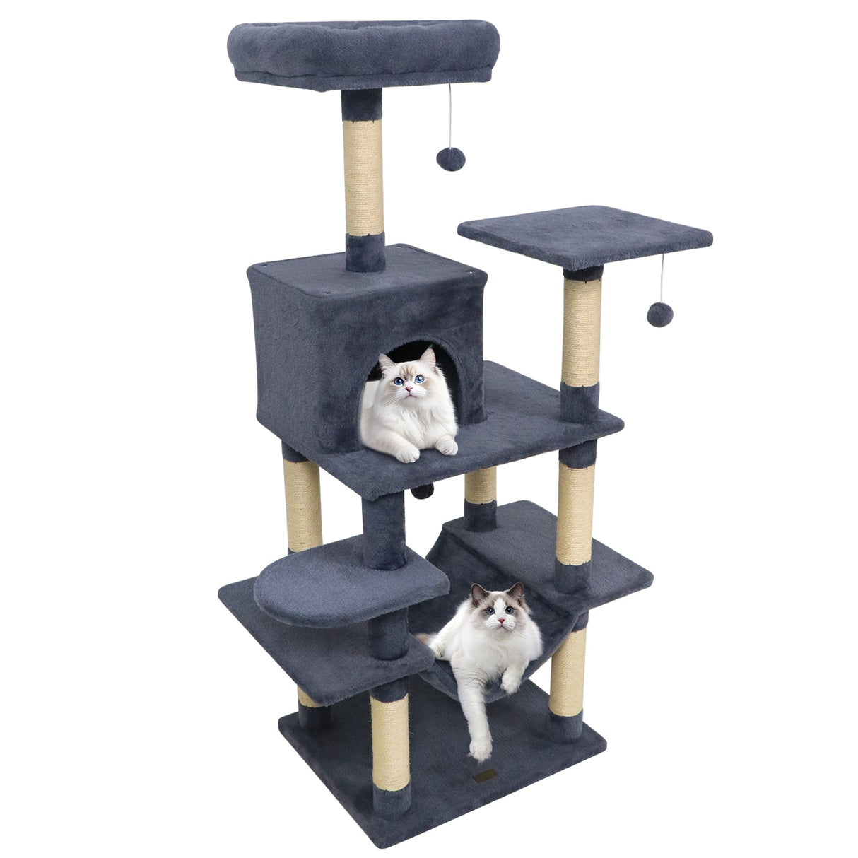 Torre para Gatos de 58 pulgadas, Multinivel, con Felpa Suave y Percha Superior Acolchada