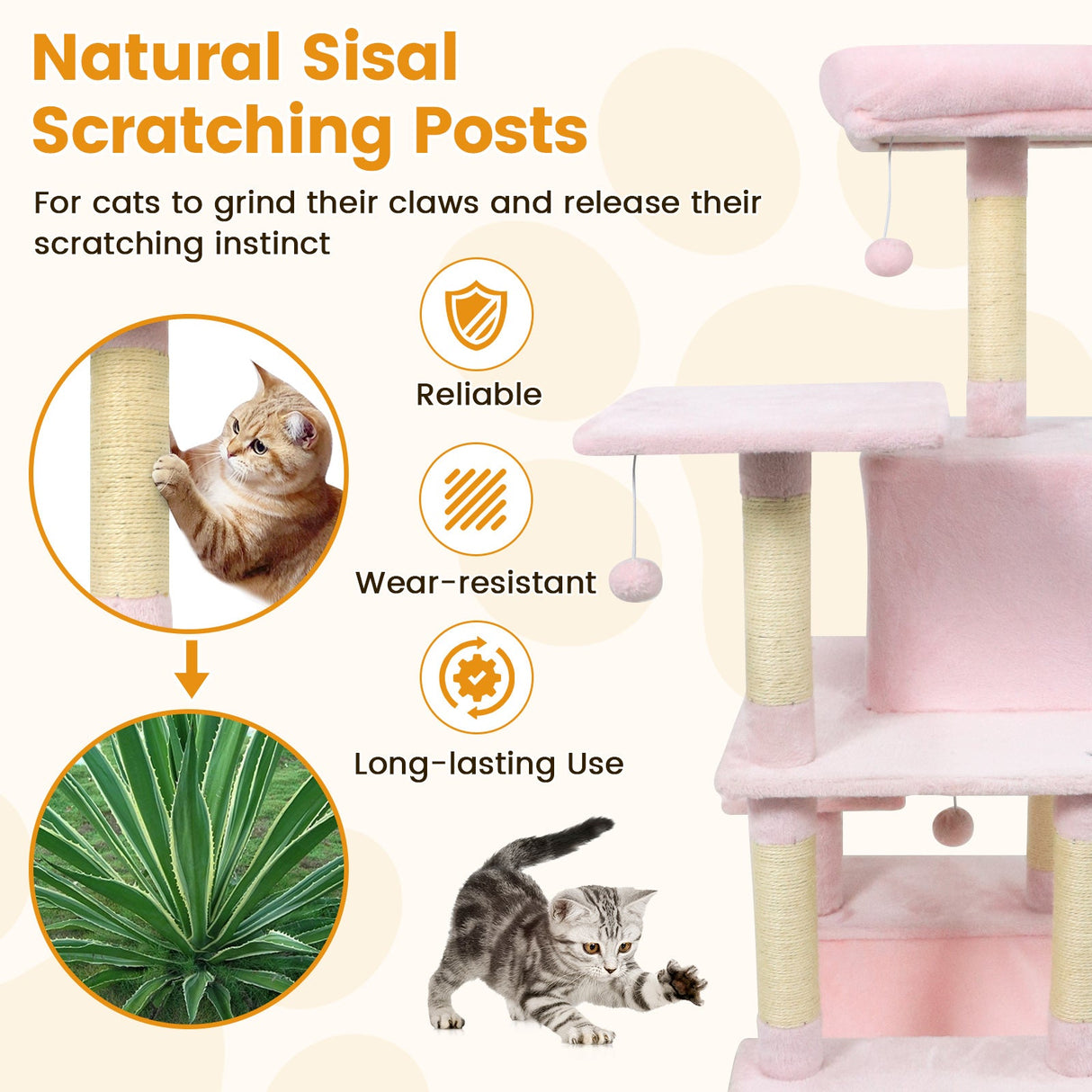 Torre para Gatos de 58 pulgadas, Multinivel, con Felpa Suave y Percha Superior Acolchada