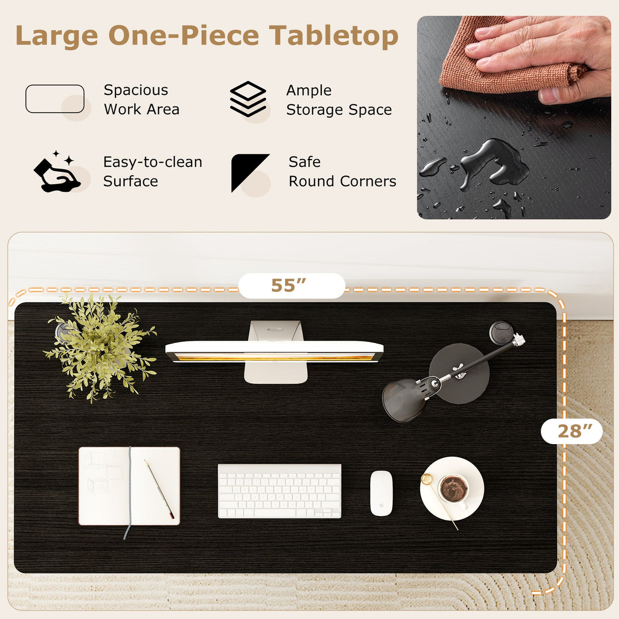 Tablero universal de 58 pulgadas x 28 pulgadas para estructura de escritorio estándar y de pie