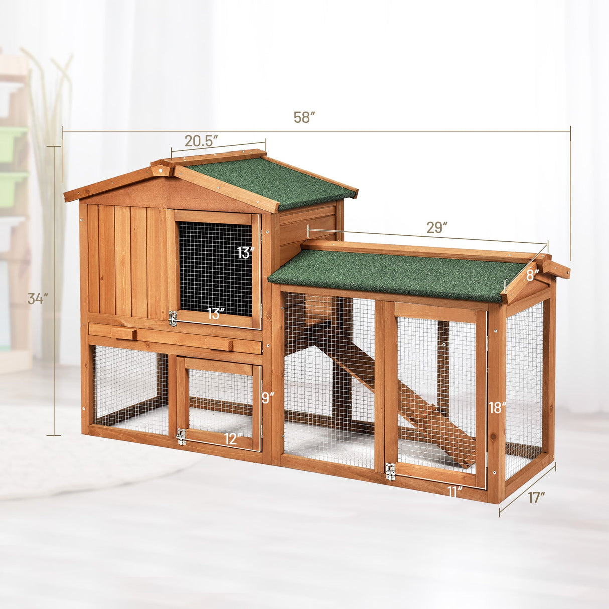 Conejera de madera impermeable de 58 pulgadas - Marrón