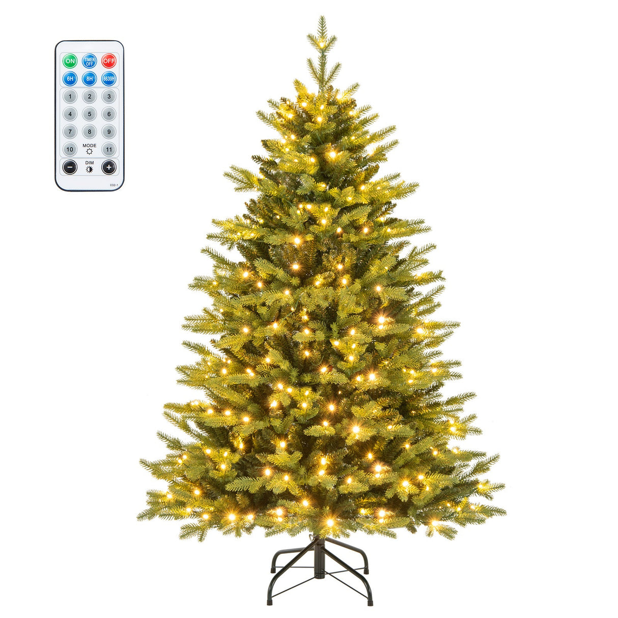 Árbol de Navidad Artificial de 1.5 m con Bisagras, 11 Modos de Iluminación y Control Remoto