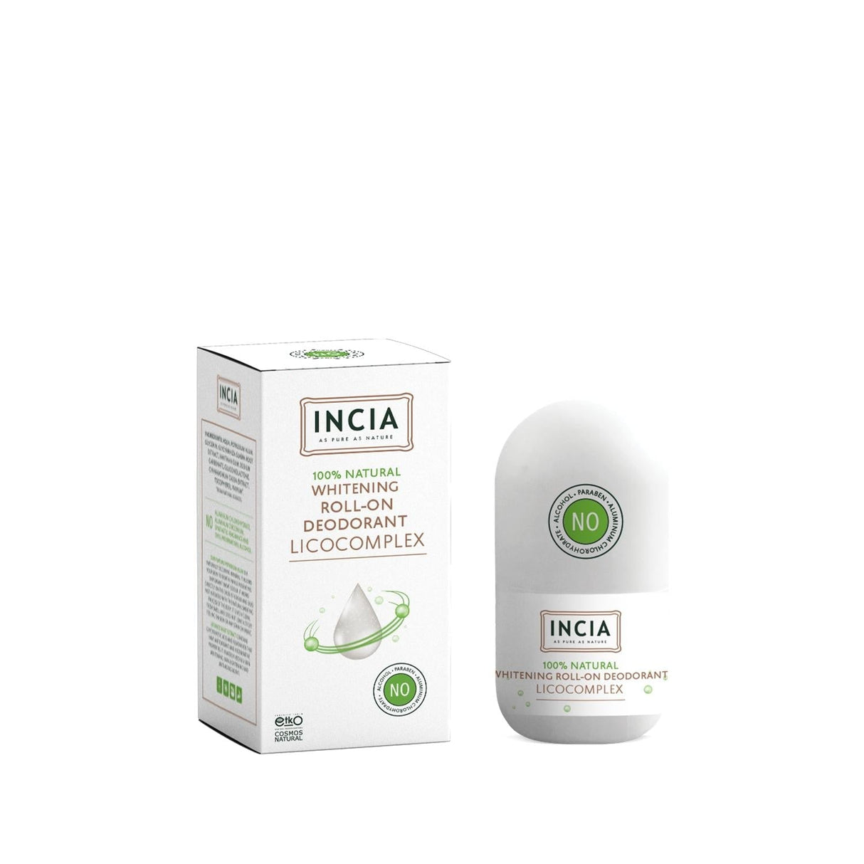 Incia Natural Whitening Roll On Deodorant 50 Ml - Non-Antiperspirant, Natural Mineral Salt, Licorice Root Extract