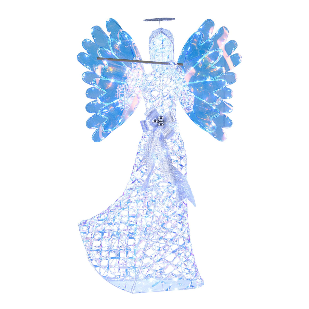 Ángel navideño iluminado de 1.58 m con halo brillante 3D y flauta