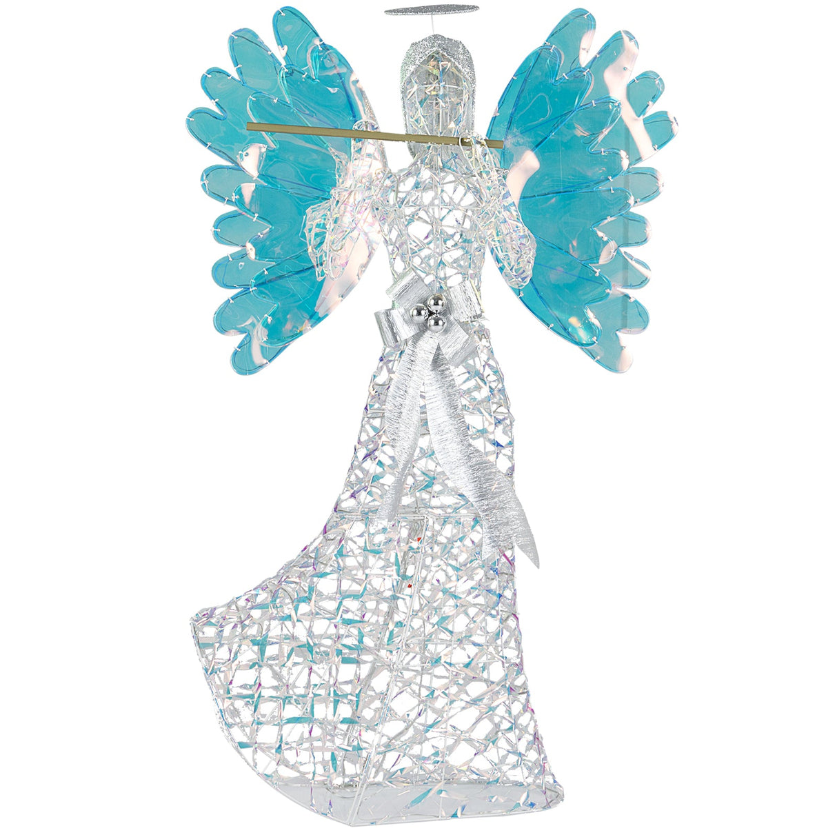 Ángel navideño iluminado de 1.58 m con halo brillante 3D y flauta