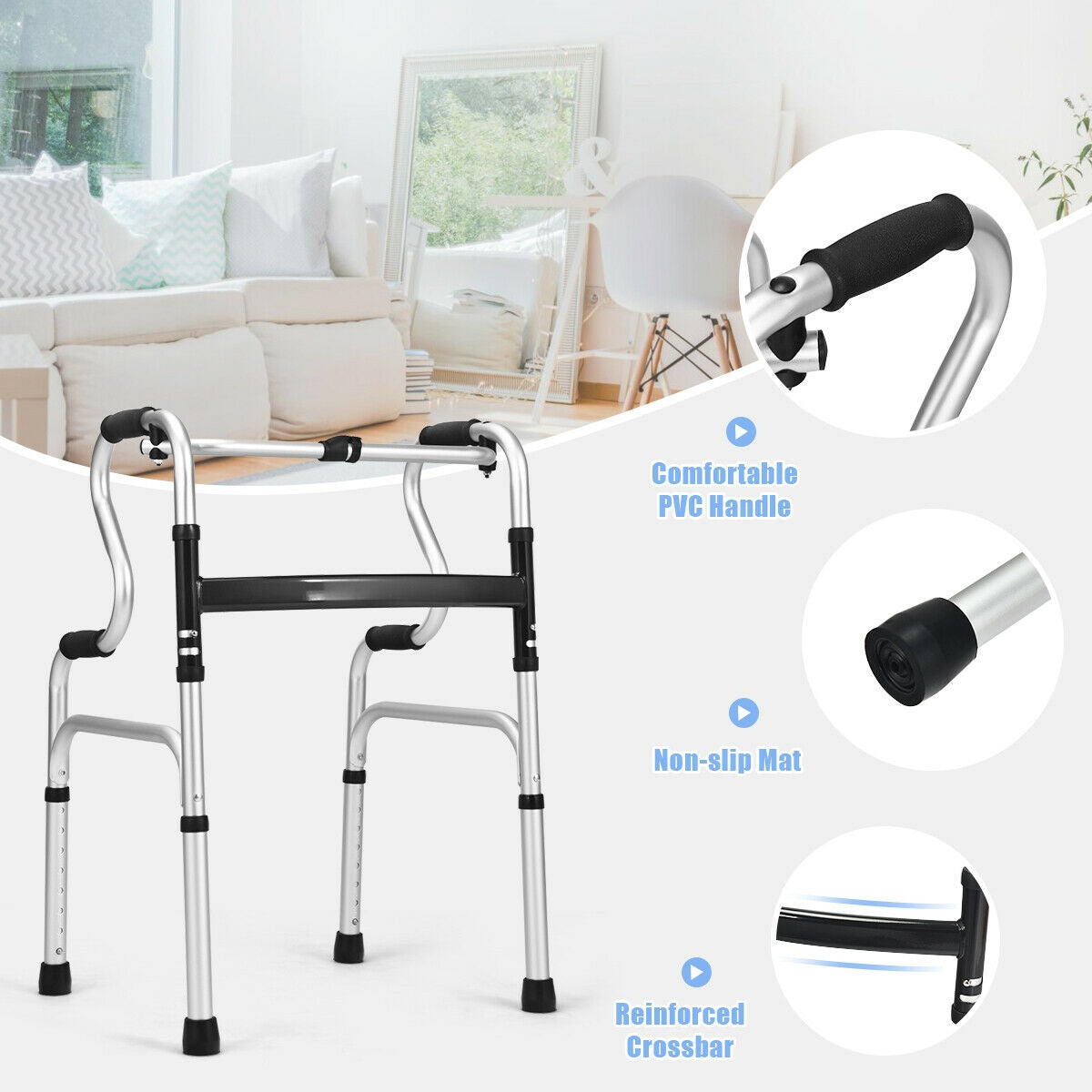 Andador plegable de aluminio con un solo botón