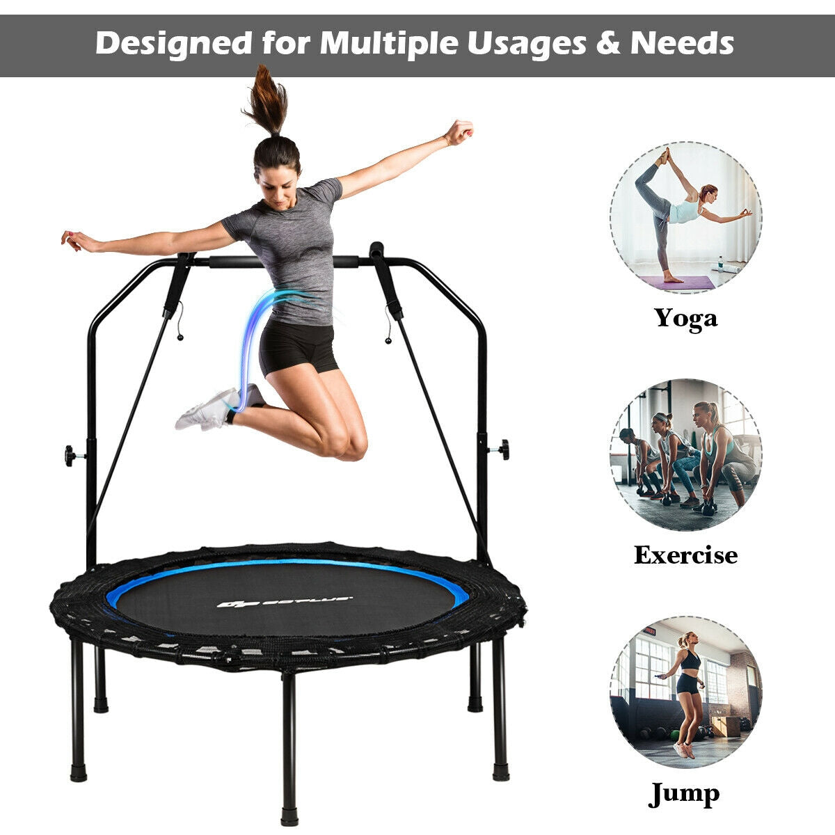 Trampolín de fitness plegable de 40 pulgadas con bandas de resistencia para el hogar ajustable