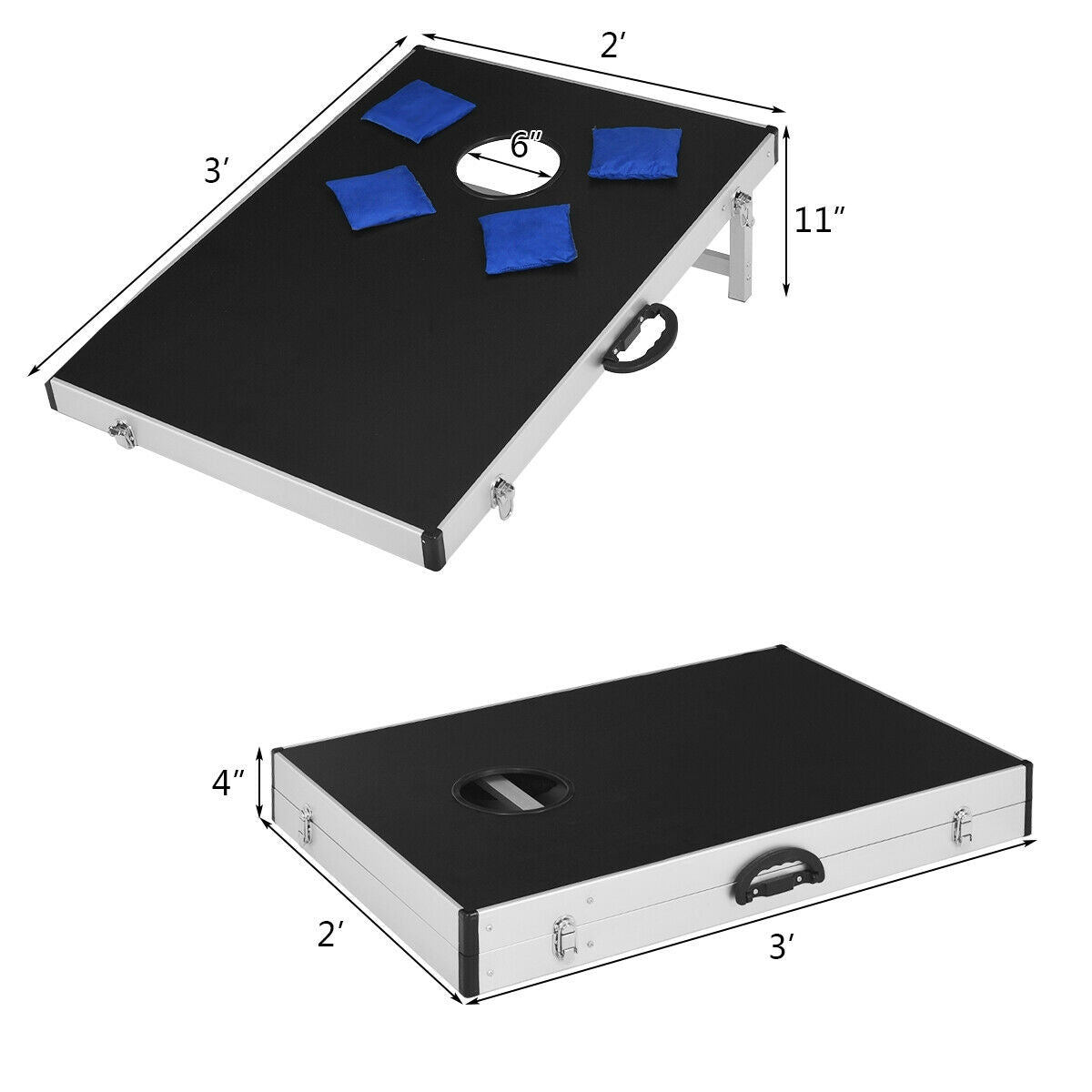 Juego de cornhole con diseño plegable y asa lateral