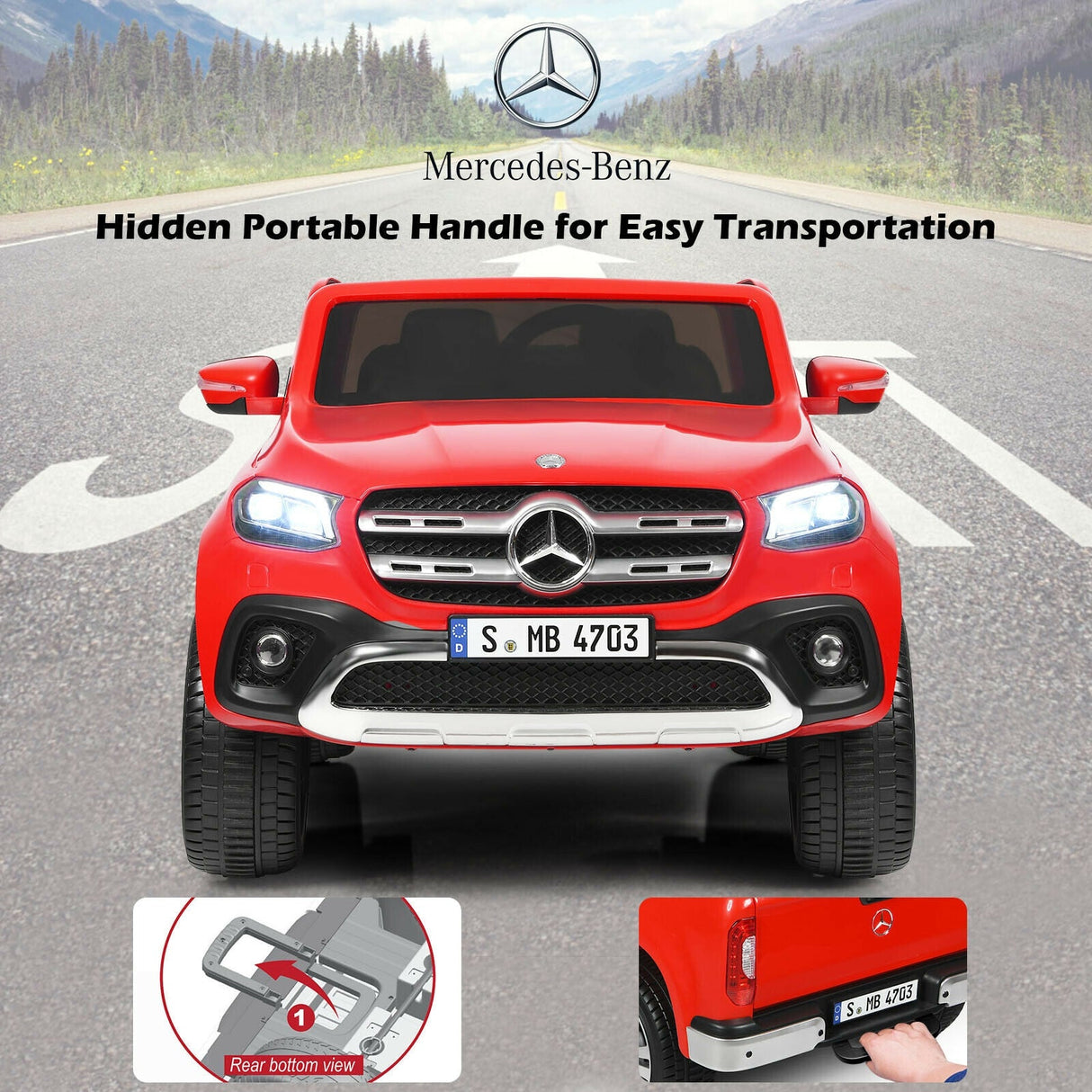 Coche Eléctrico de 12 V para Niños de 2 Plazas, con Licencia Mercedes Benz Clase X, con Mando a Distancia y Maletero - Rojo