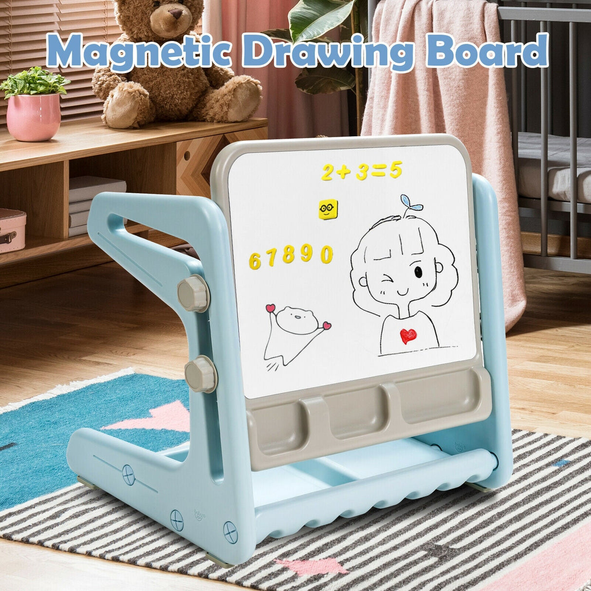 Set de mesa y silla para niños 2 en 1 con caballete y tablero de pintura artística ajustable