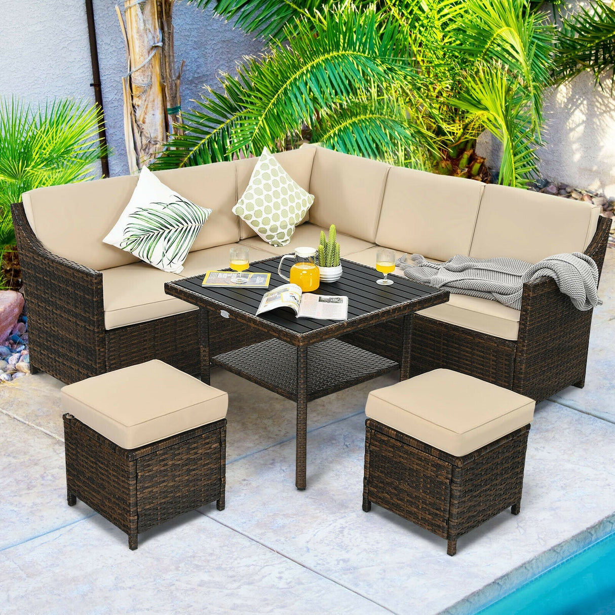 Juego de Muebles de Sofá de Ratán para Patio de 6 Piezas