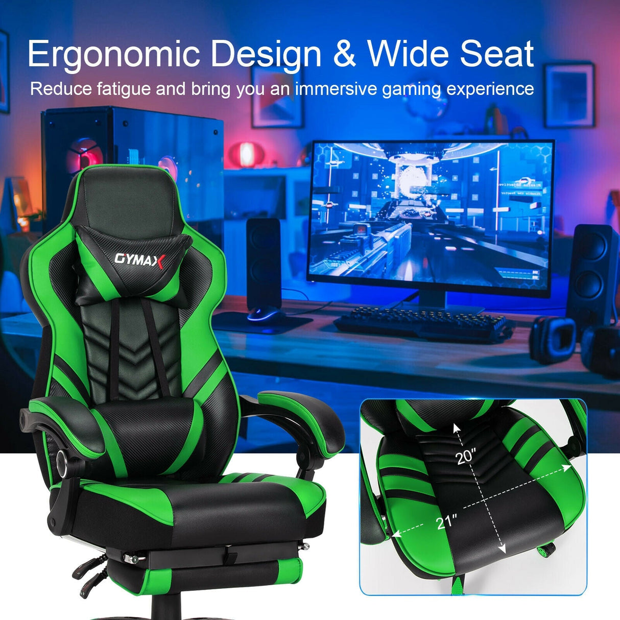 Silla gaming ajustable con reposapiés
