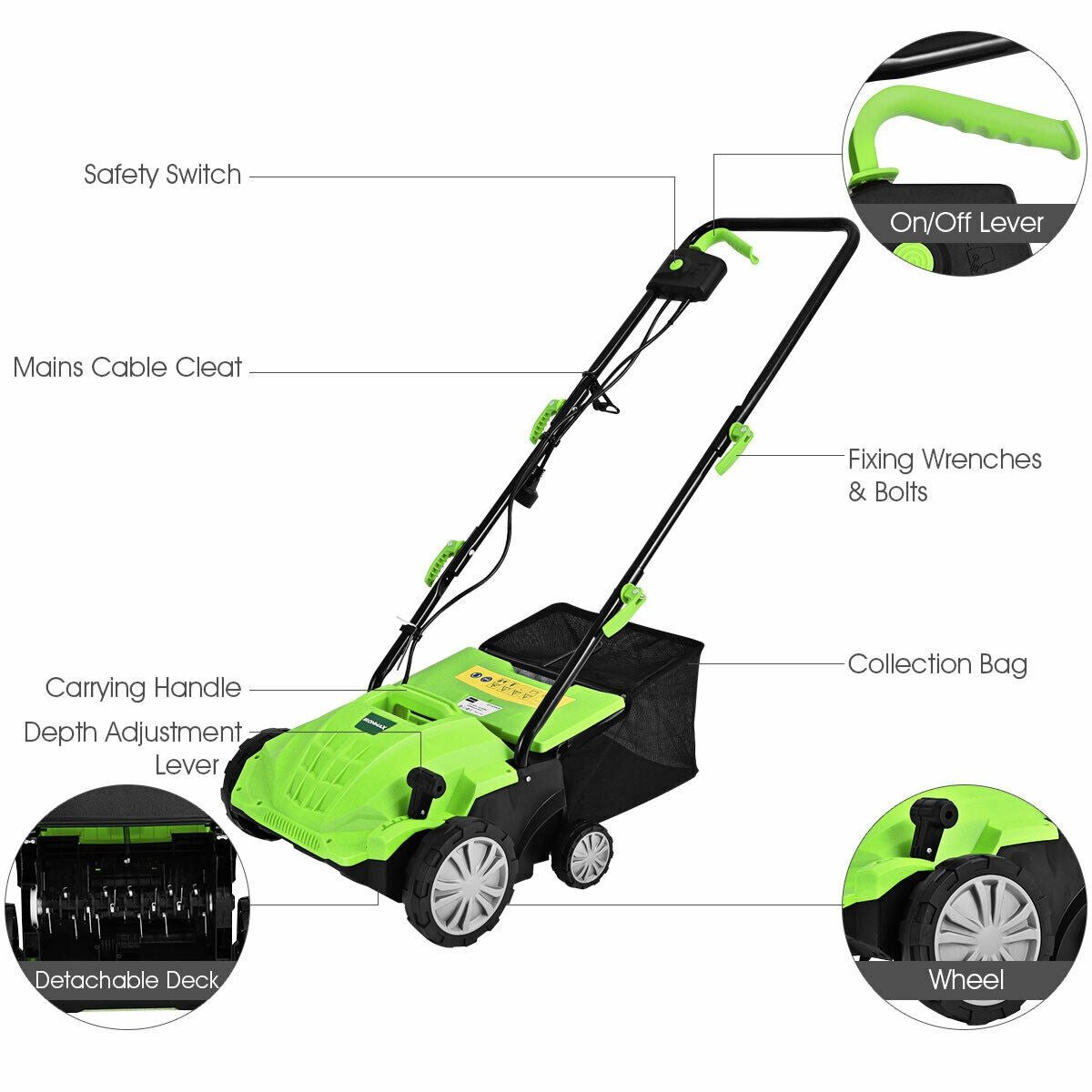 Escarificador eléctrico de 13 pulgadas y 12 amperios con bolsa recolectora y cuchillas extraíbles