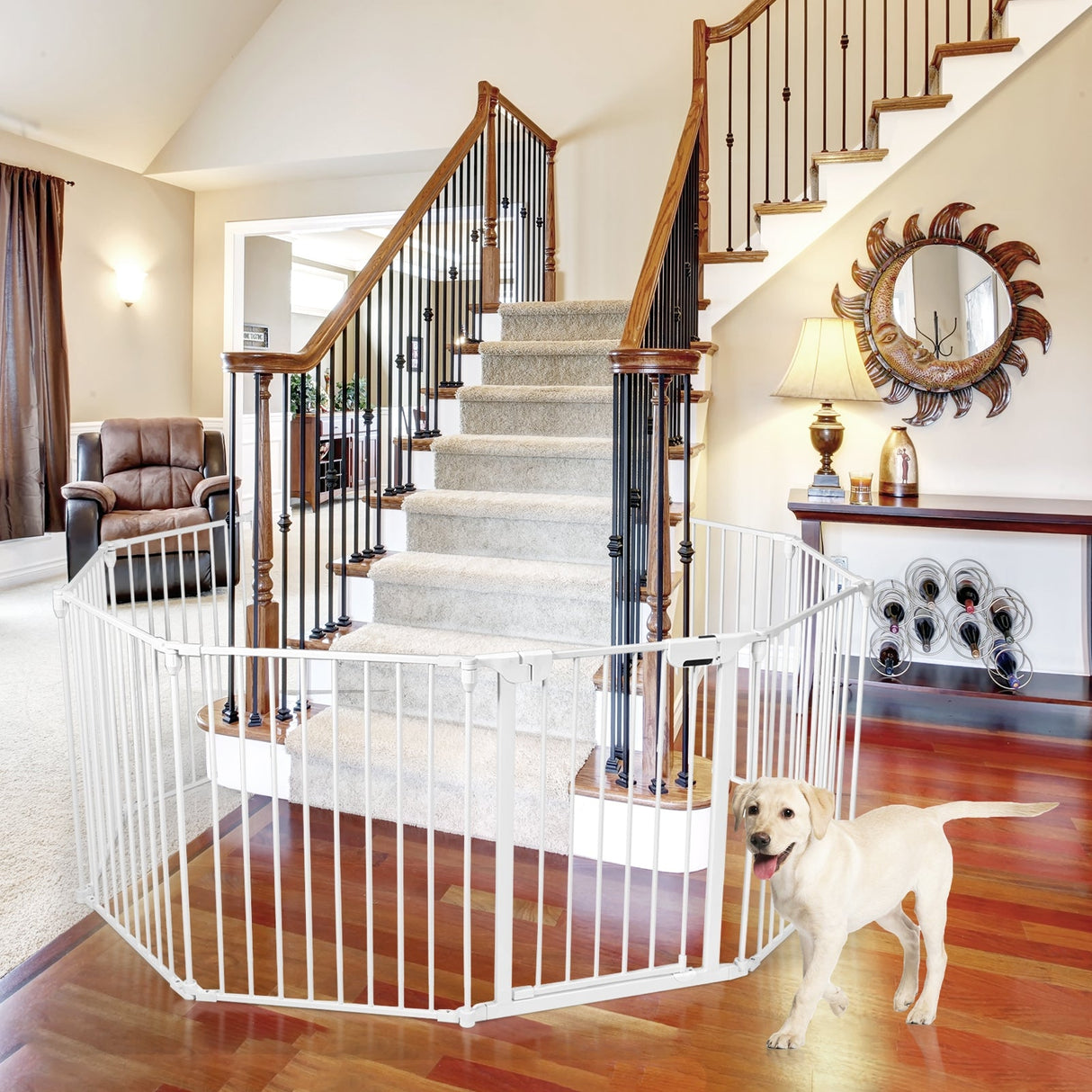 Adjustable Panel Baby Safe Metal Gate Play Yard-White