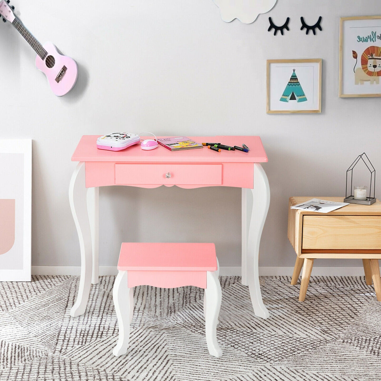 Juego de Tocador de Princesa para Niñas con Espejo y Cajón