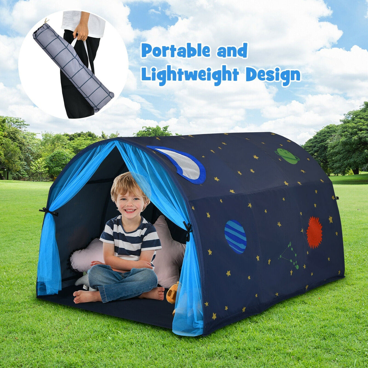 Tienda de juegos portátil Kids Galaxy Starry Sky Dream con cortina de red doble