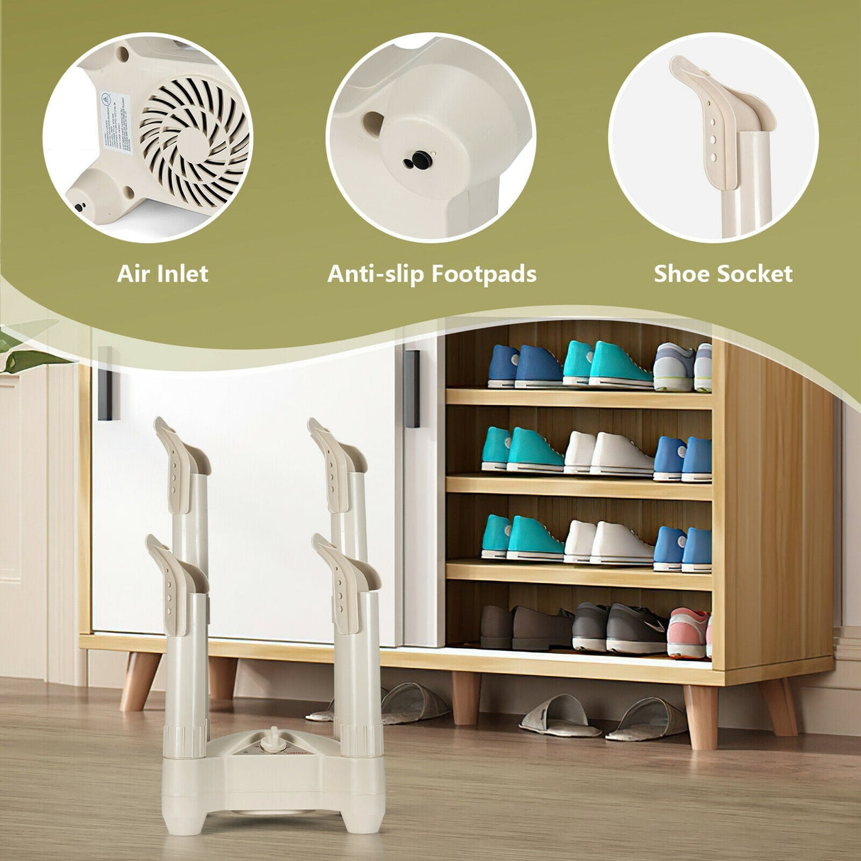 Secador de zapatos y botas eléctrico con ventilador de aire caliente con temporizador - Blanco