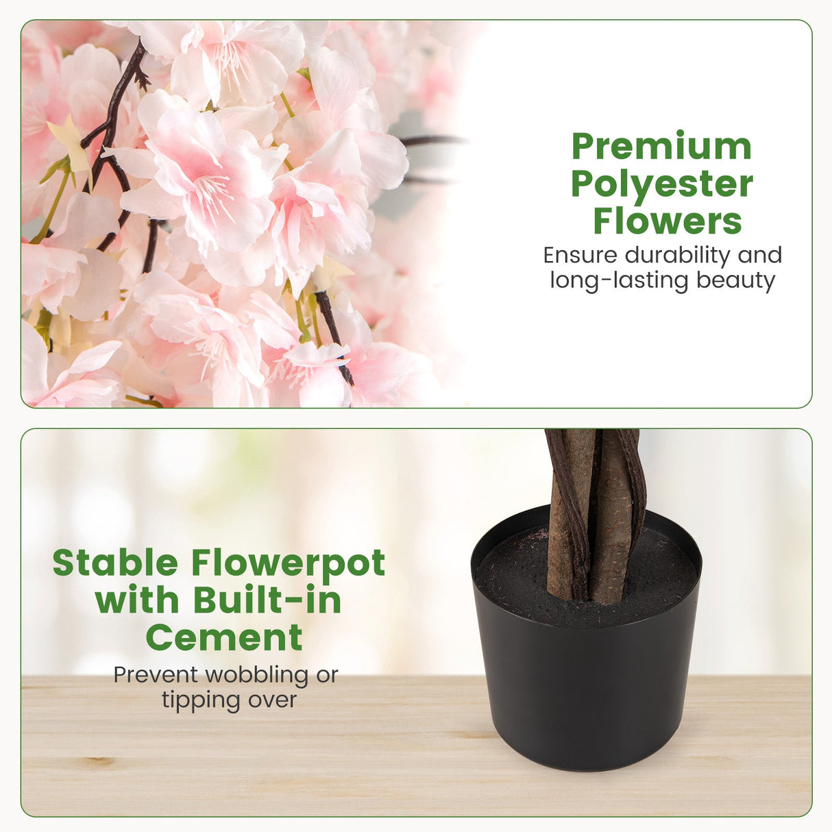 Árbol artificial de flor de cerezo de 5.5 pies de altura con flores rosas/blancas, 1 unidad