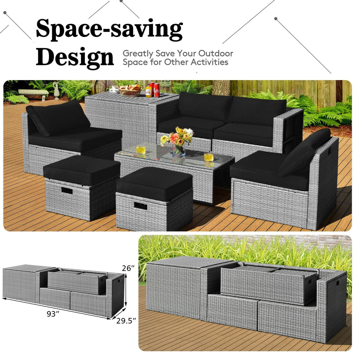 Juego de Muebles de Patio de Ratán de 8 Piezas con Funda Impermeable y Cojines