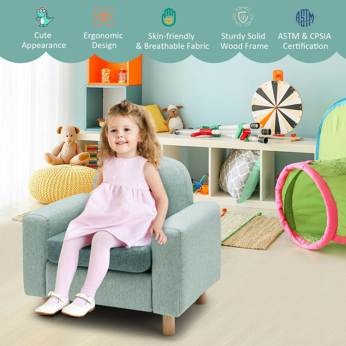 Sofá Infantil con Reposabrazos y Cojín Grueso