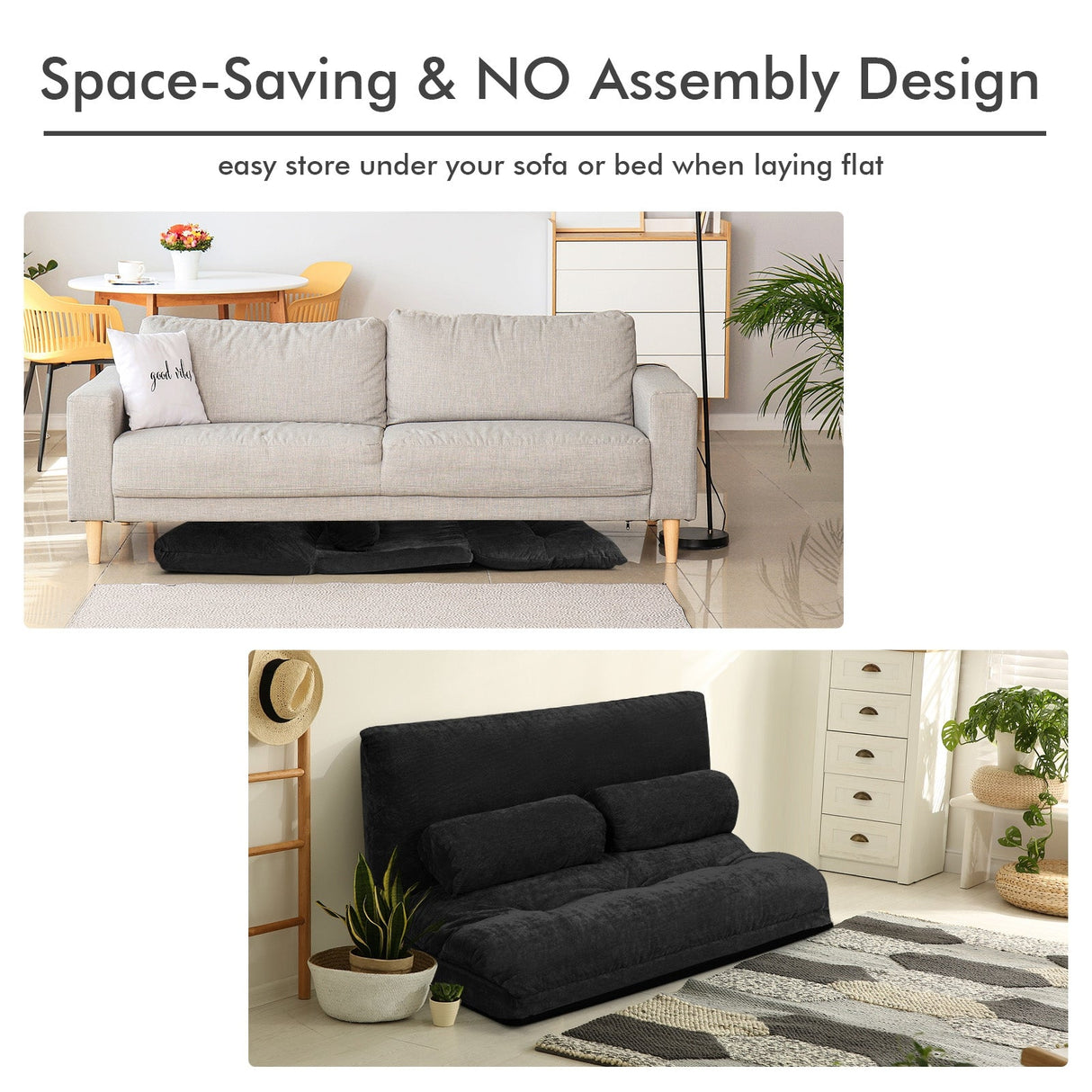 Sofá cama reclinable de 6 posiciones con 2 almohadas