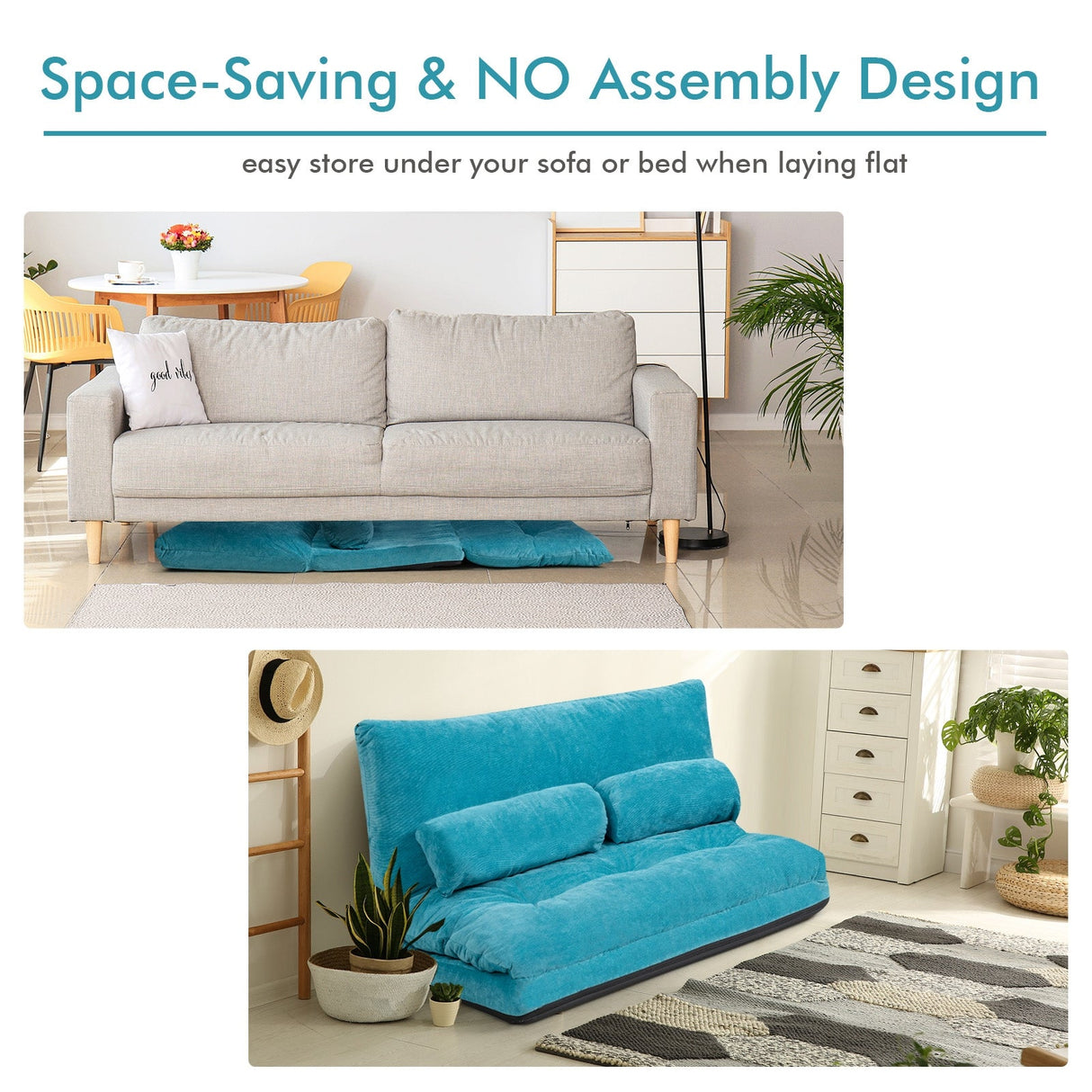 Sofá cama reclinable de 6 posiciones con 2 almohadas