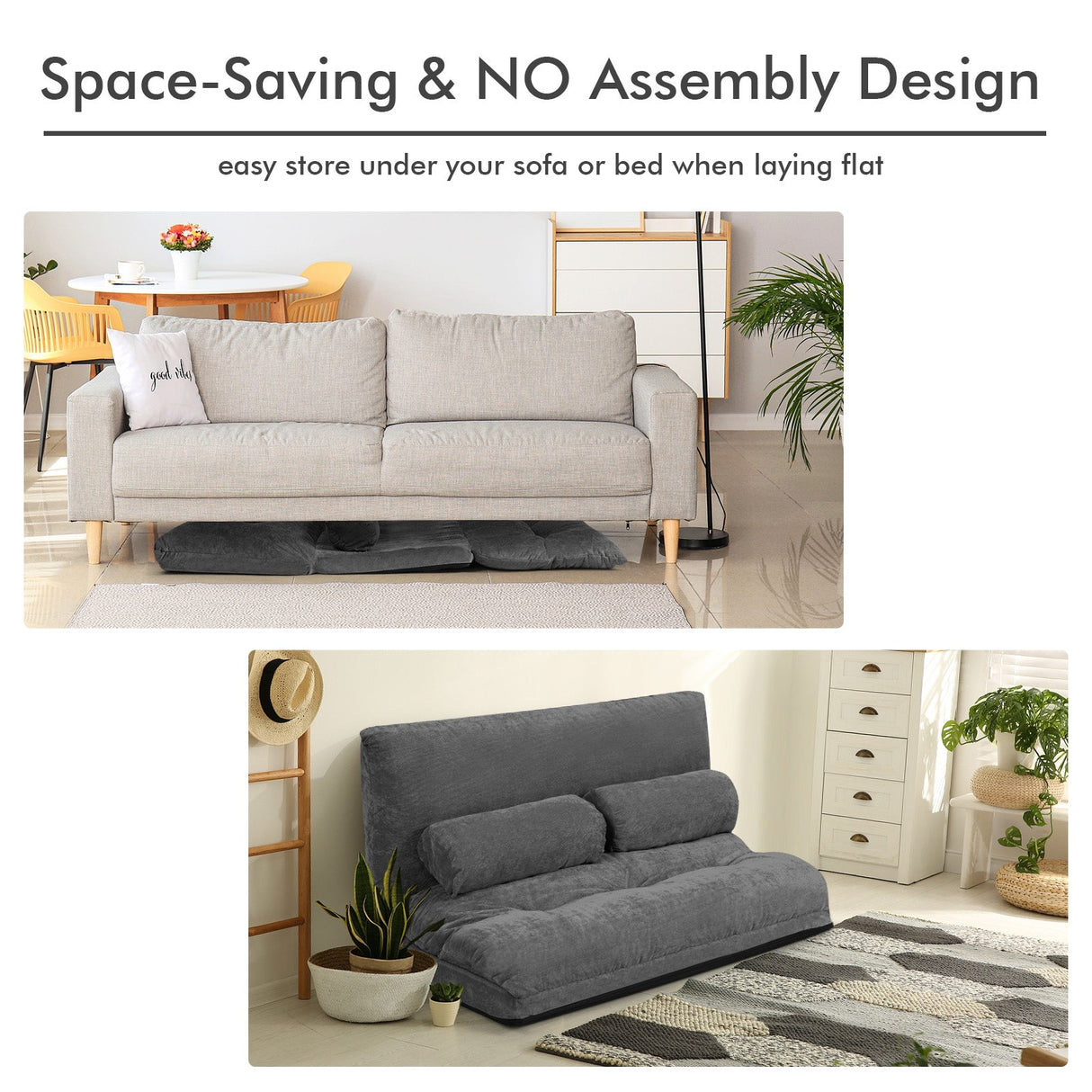 Sofá cama reclinable de 6 posiciones con 2 almohadas