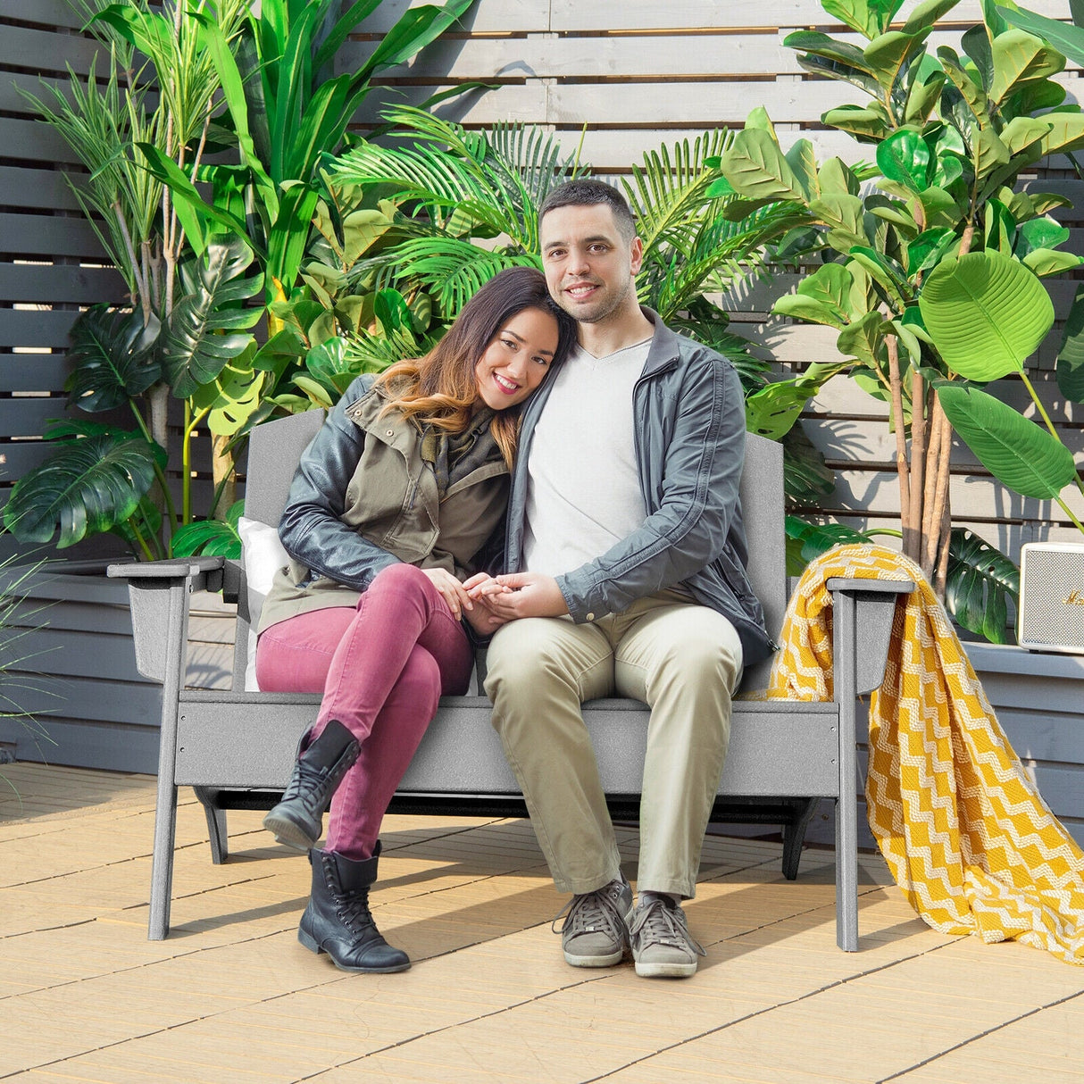 Sillón Adirondack de patio de HDPE para porche, jardín, patio trasero - Gris