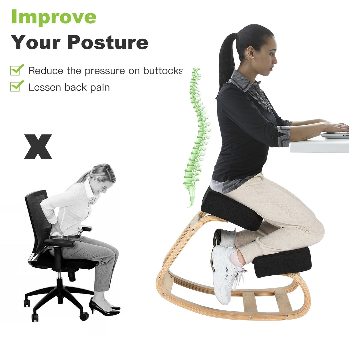 Silla ergonómica arrodillada, taburete oscilante para oficina, postura erguida
