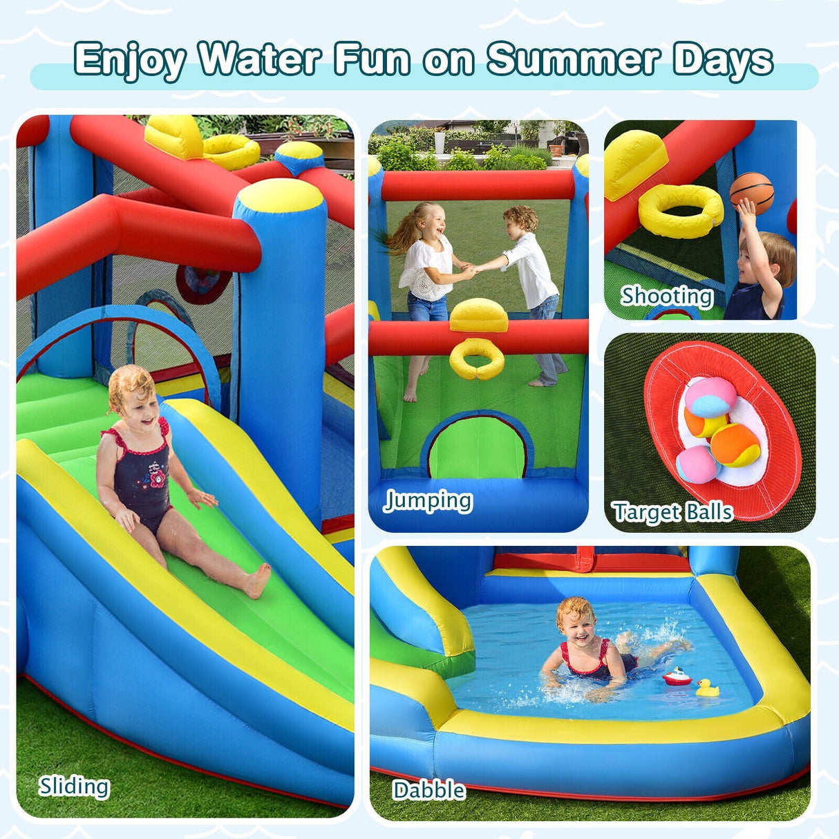 Castillo Hinchable Tobogán de Agua para Niños con Soplador de 480W