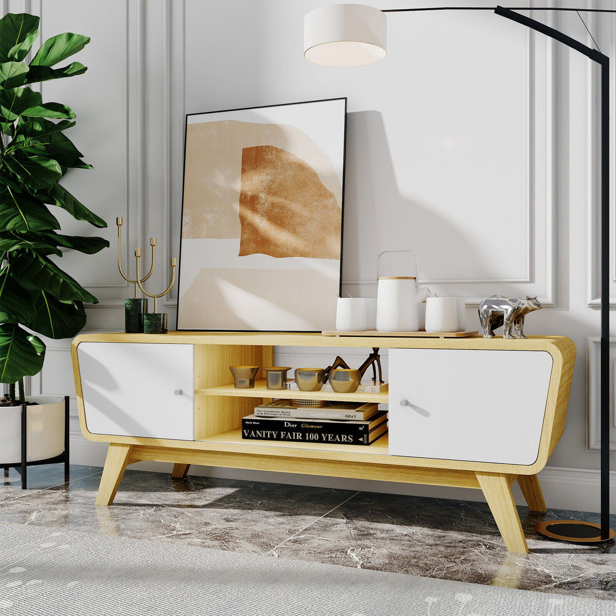 Mueble de TV con puertas corredizas y estante ajustable para televisores de hasta 55 pulgadas