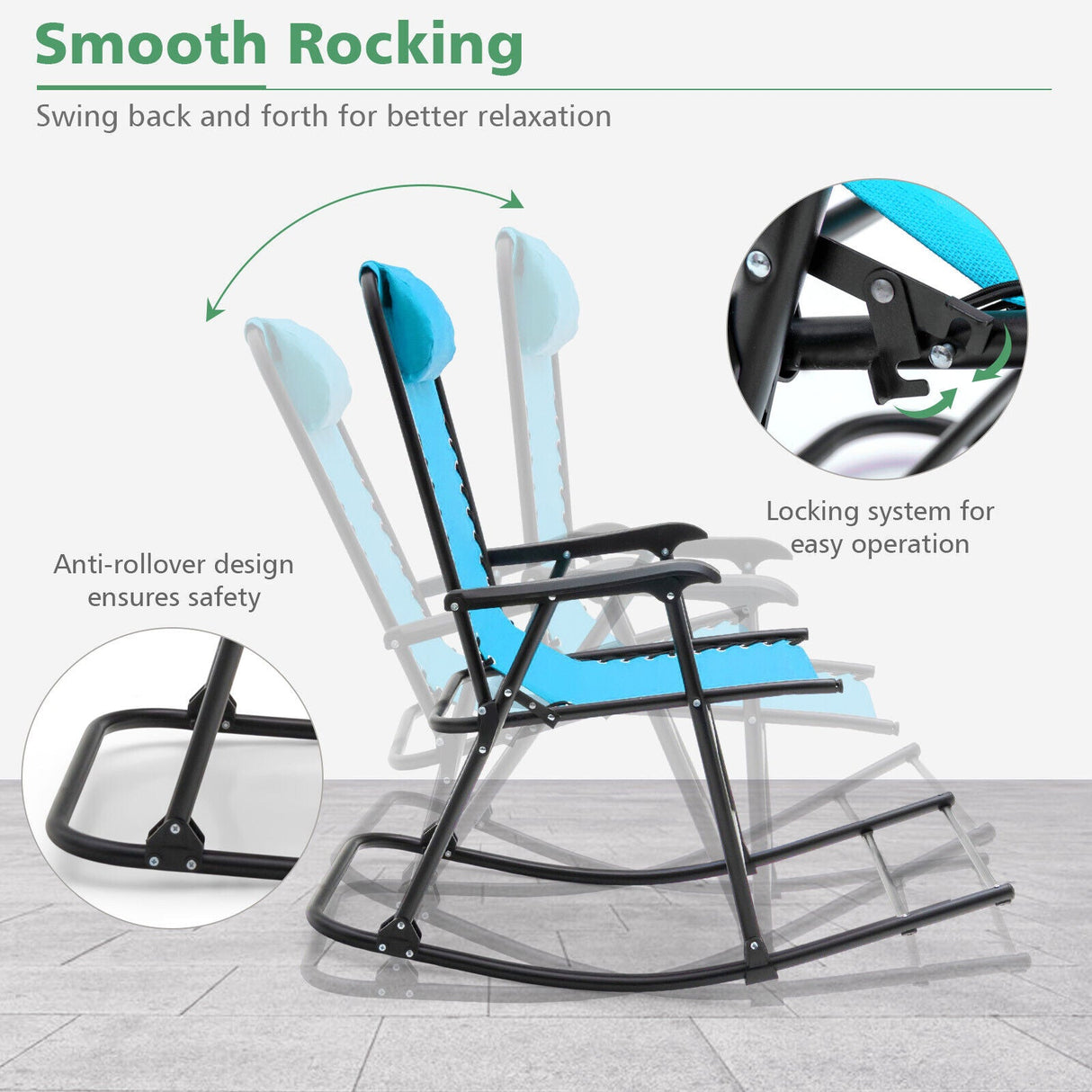 Sillón mecedora plegable liviano para exteriores con reposapiés