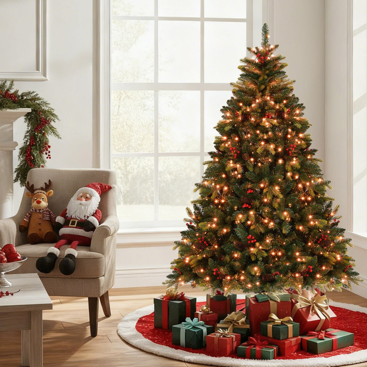 Árbol de Navidad Artificial de 5/6/7/8 PIES con Luces LED y Control Remoto por Aplicación