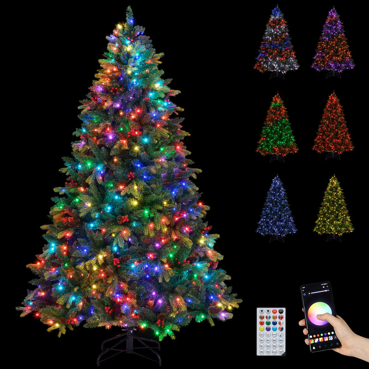 Árbol de Navidad Artificial de 5/6/7/8 PIES con Luces LED y Control Remoto por Aplicación