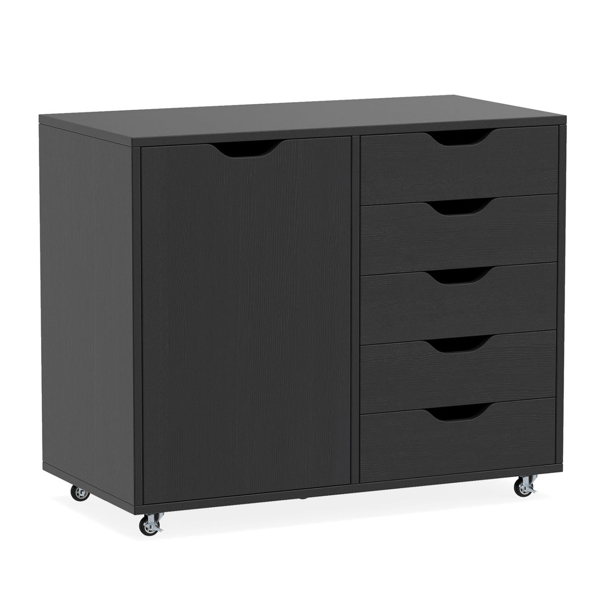 Cómoda con 5 cajones, armario de almacenamiento móvil con puerta - Blanco