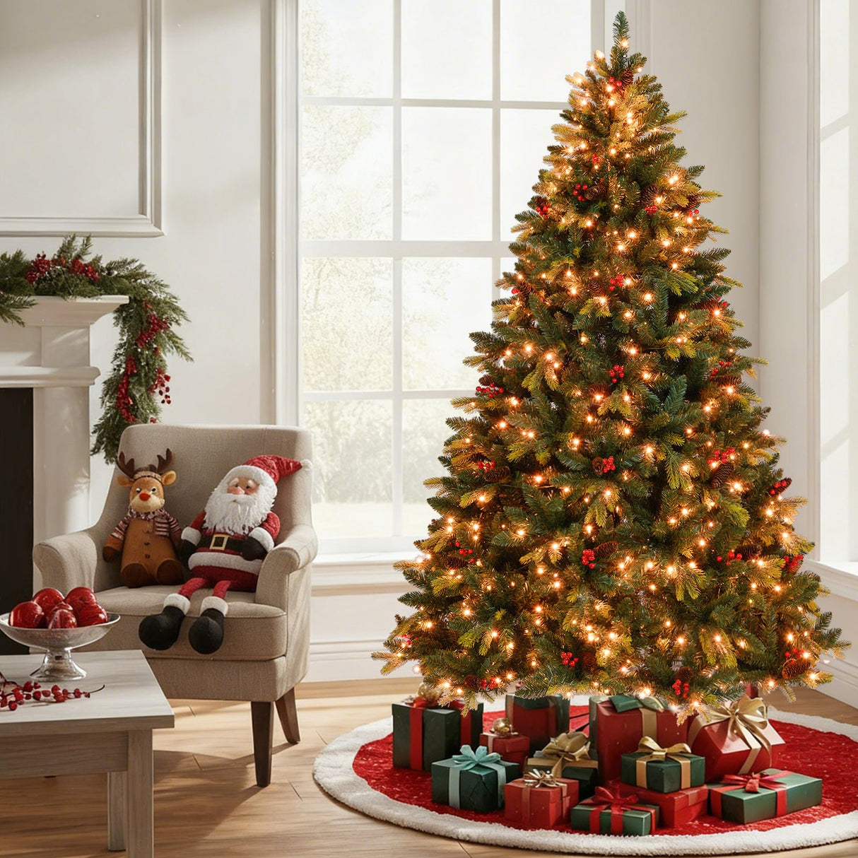 Árbol de Navidad Artificial de 5/6/7/8 PIES con Luces LED y Control Remoto por Aplicación